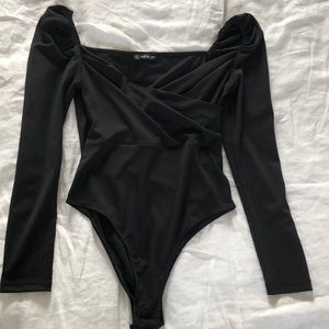 SHEIN Black Puff Sleeve Bodysuit